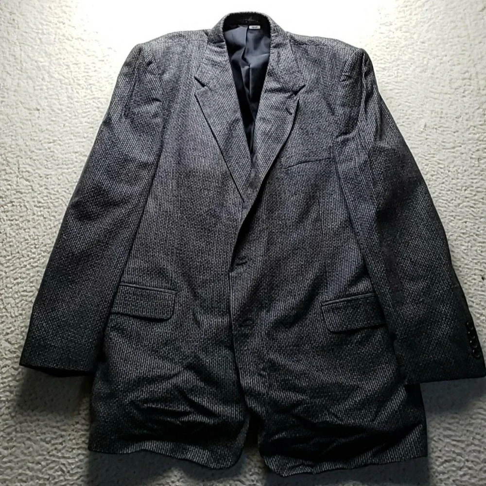 Norm Thompson Blazer Mens 46 Long Blue Check Silk Tweed Sport Coat Jacket